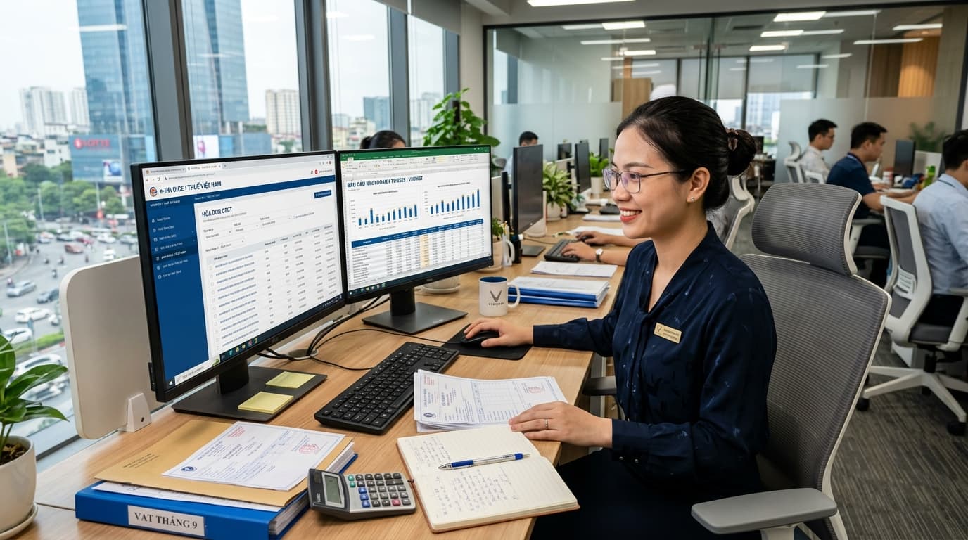 Màn hình hóa đơn điện tử và bộ sổ kế toán