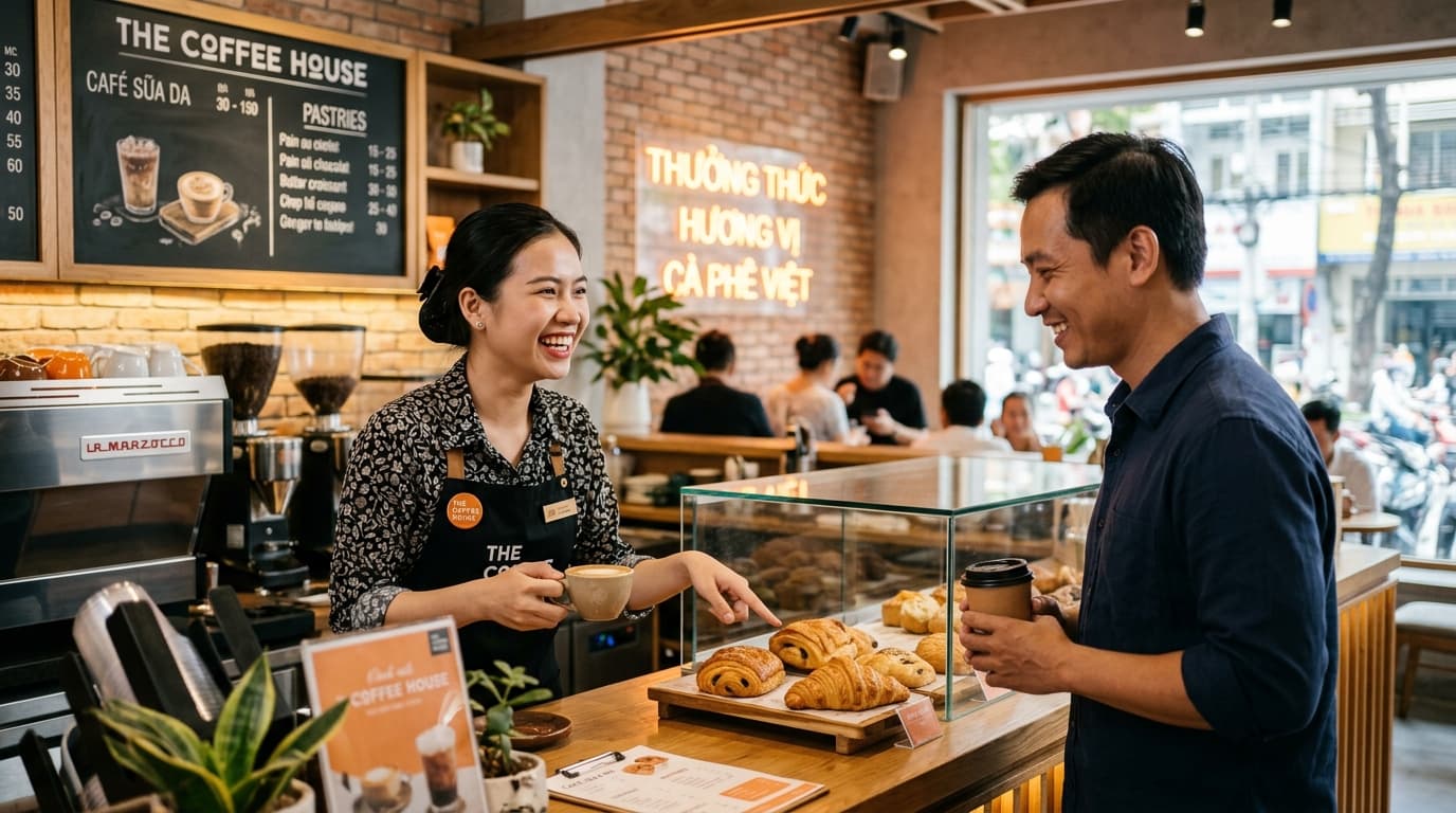 Ảnh minh họa: nhân viên gợi ý món bán kèm khi khách thanh toán