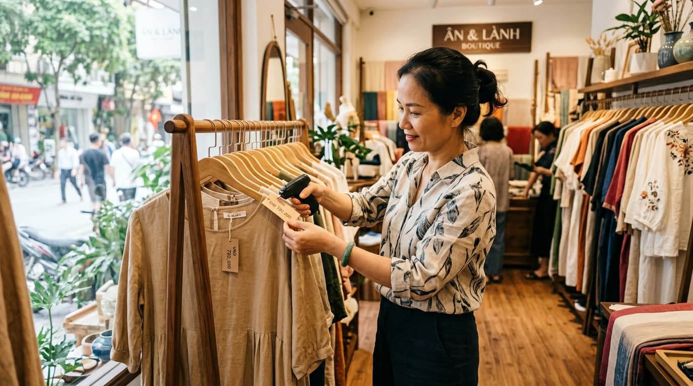Ảnh minh họa: bảng giá và máy tính trên quầy cửa hàng