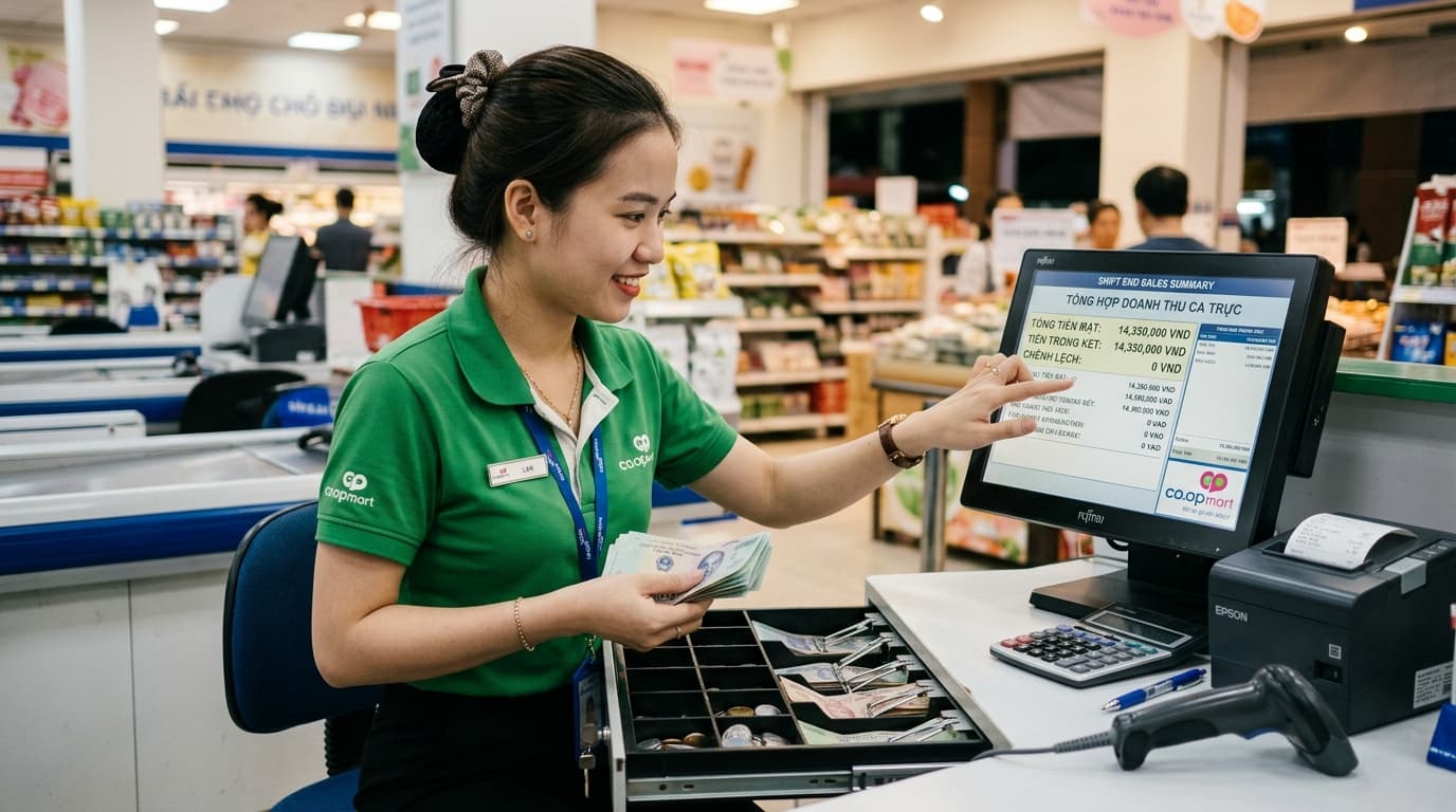 Ảnh minh họa: đếm tiền trong két và đối chiếu với báo cáo cuối ca