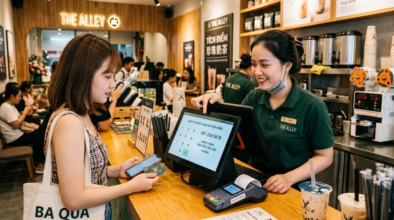 Ảnh minh họa: thu ngân nhập số điện thoại khách để tích điểm